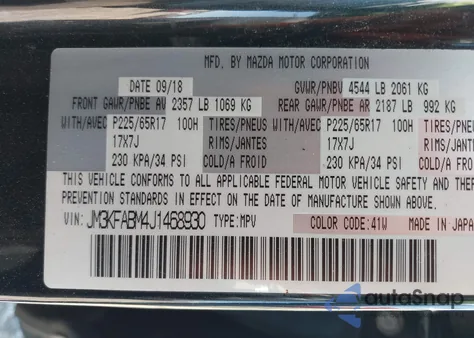 2018 Mazda Cx-5 Sport из США, поврежденный, VIN JM3KFABM4J1468930